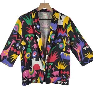 Vtg 90s Catnip USA Tribal Animal Print Jacket Womens M 3/4 Sleeve Retro Boho
